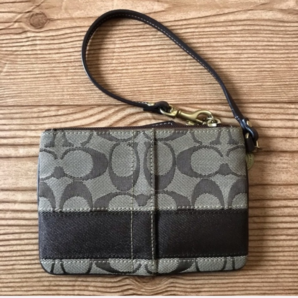 Coach Signature Brown Small Wristlet Bag